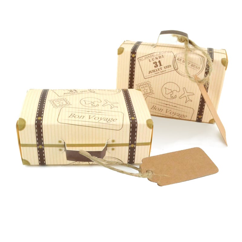 Faylapa Suitcase Candy Boxes, Party Favor Candy Box, Vintage Kraft Paper Gift Bag for Travel Theme Party,Wedding,Birthday,Bridal Shower (Suitcase 50Pcs) - Image 5